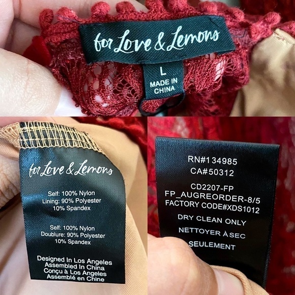 FLL Dress Emerie Lace Open Back Floral Paisley Long Sleeve Mini Burgundy L NWT - Picture 3 of 11